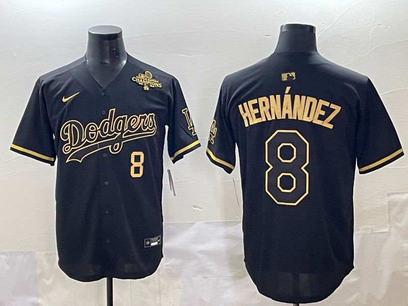 Men 2025 Los Angeles Dodgers #8 Hernandez Black Gold Five generations Nike MLB Jersey style 4->los angeles dodgers->MLB Jersey